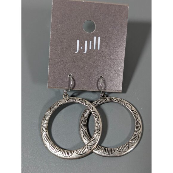 J.Jill Silver Tone Boho Southwestern Concho Round Hoop Dangle Earrings NEW - Picture 2 of 7